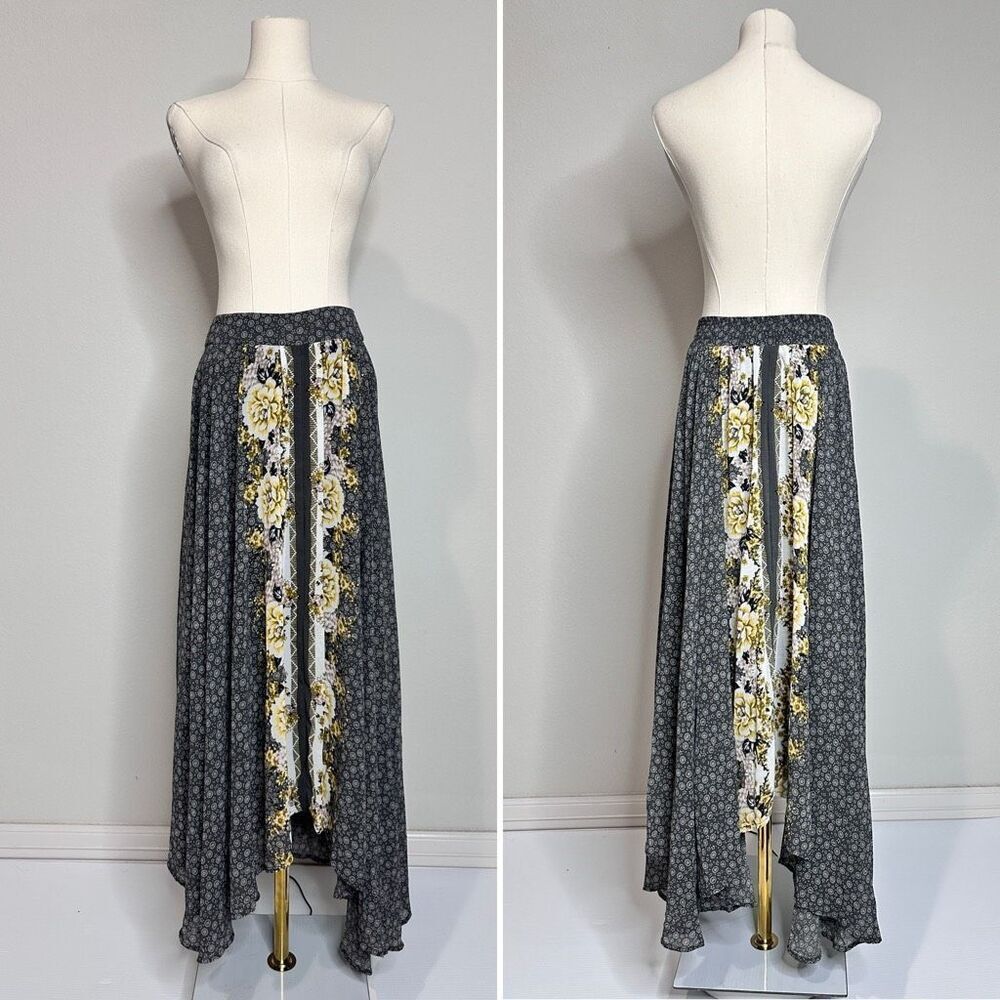 Free People Floral Panel Maxi Skirt in Black and Yellow - Picture 4 of 12